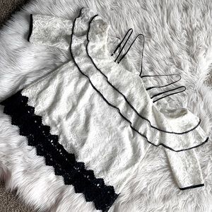 Hilda Cold Shoulder Lace Blouse. Off-white and Black.